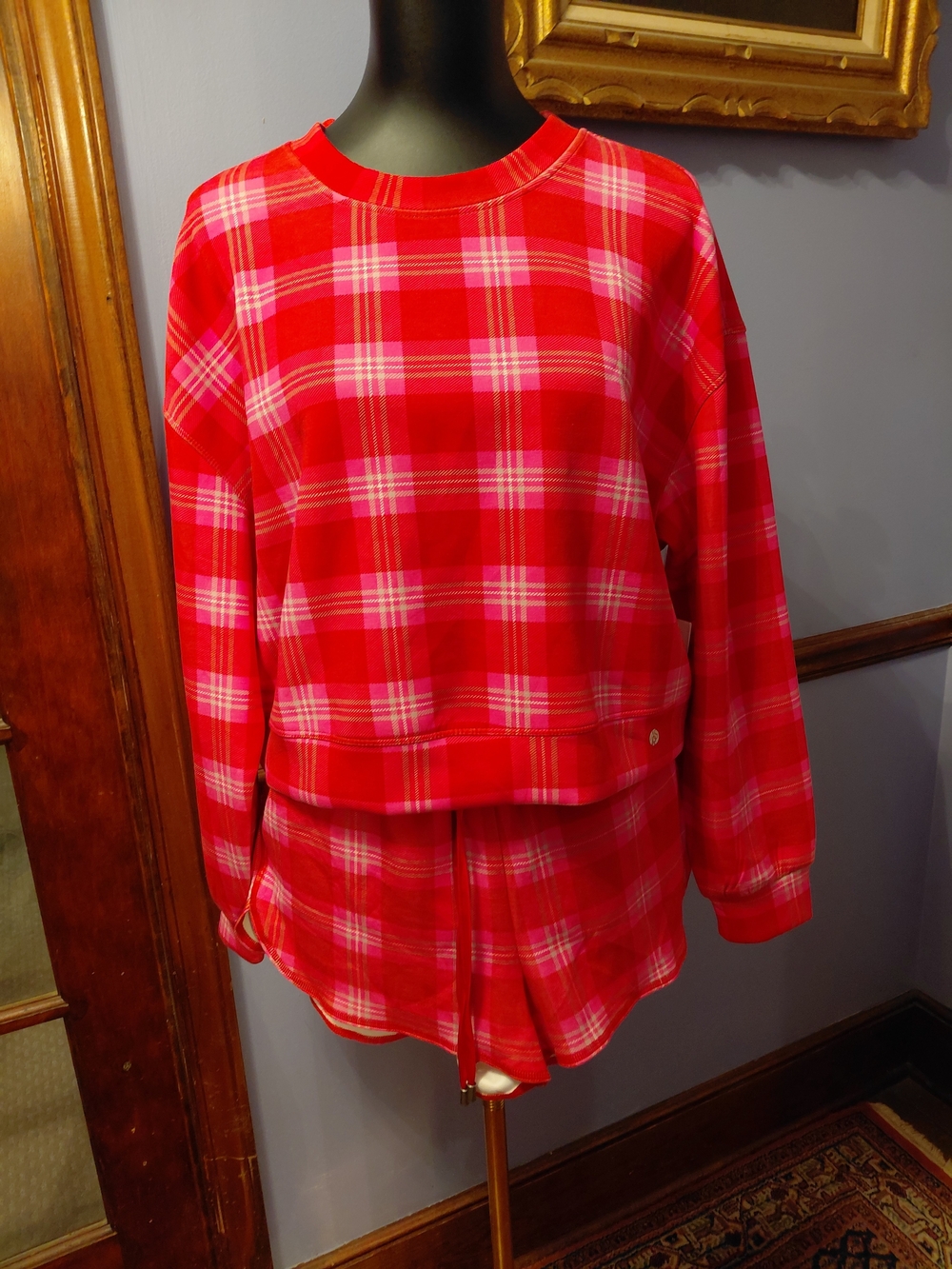 Red Plaid Women's Casual Or Athletic   Wear Super Soft Scuba Material